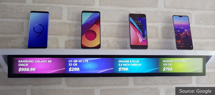 Gestrecktes Shelf-Display zur Regal-Randwerbung